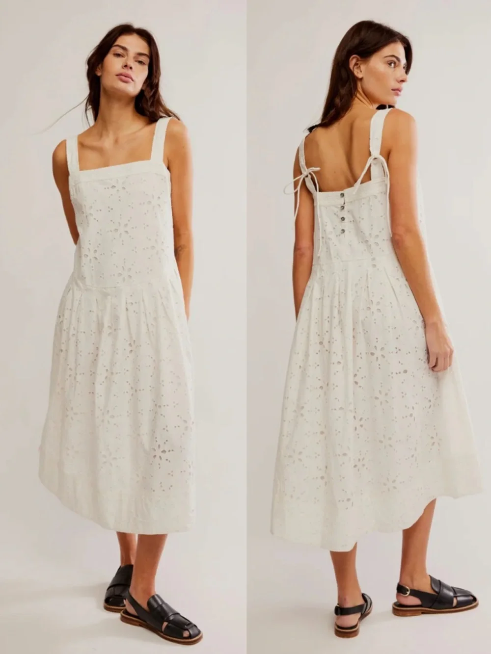 NWT Free People Primavera Eyelet Midi Dress White Cotton Cottage Boho Sundress - Picture 2 of 7